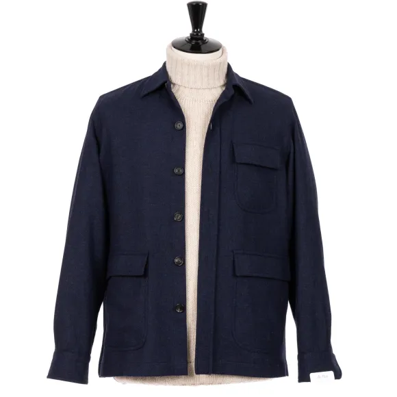 Aubergine Blue Sports Jacket "Shirt Pocket" Made Of Wool And