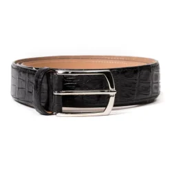 Belt Made Of Black Crocodile Leather - Handcrafted