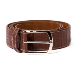 Belt Made Of Cognac Crocodile Leather - Handcrafted