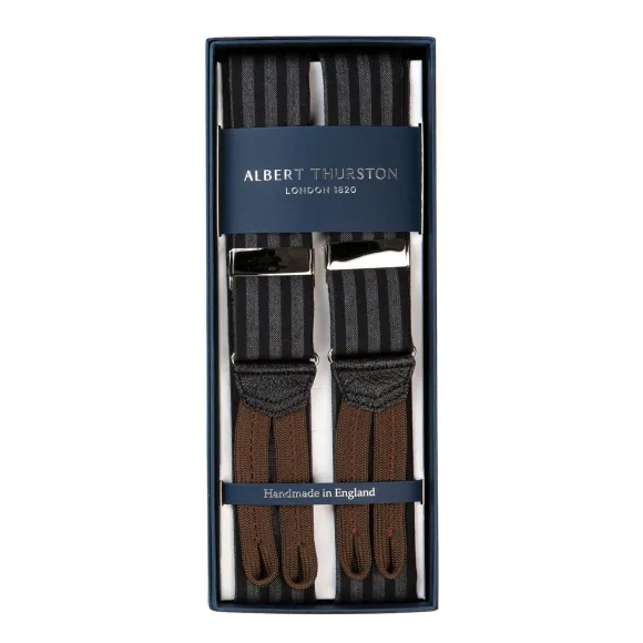 Black And Grey Striped Braces To Button