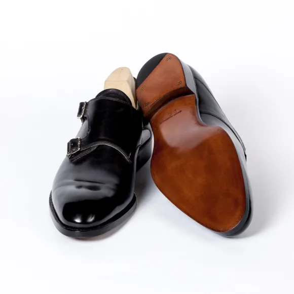 Black Double Monk Made Of Calfskin