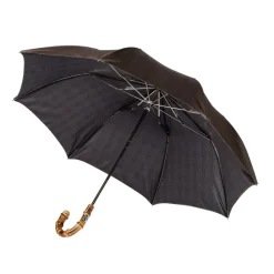 Blue-Brown Telescopic Umbrella "Prince De Gallesl" With Bamboo Handle