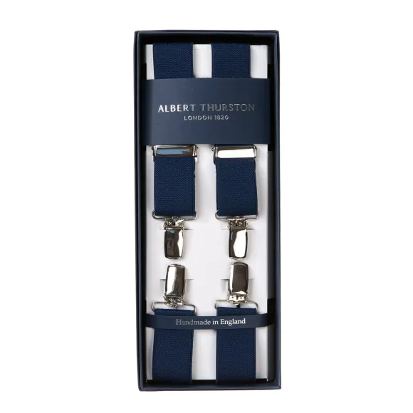 Blue Elastic Pants Straps "X Back Nickel" With Clips