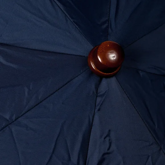 Blue Telescopic Umbrella With Wooden Handle