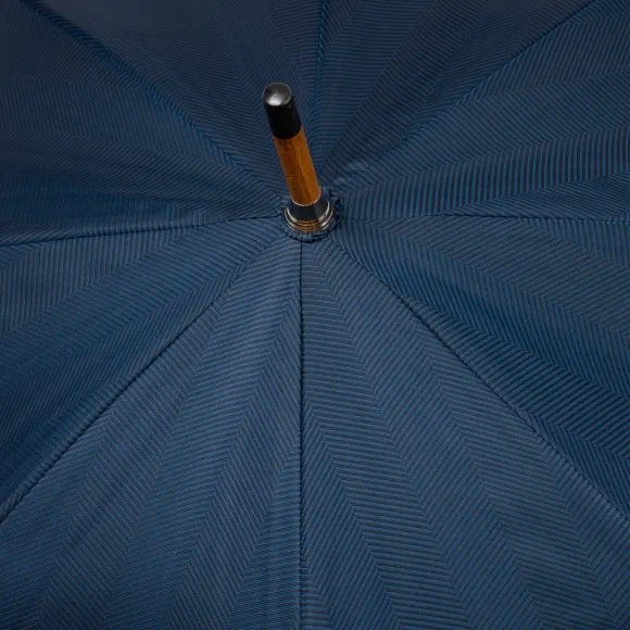 Blue Umbrella "Traveller" With Handle Made Of Bamboo Wood