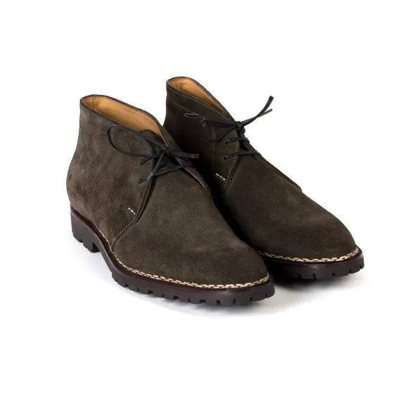 Boat Tea "Chukka Vibram-Norvegese" From Dark Green Rough Leather - Pur