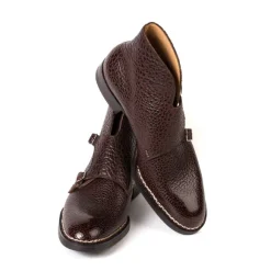 Boot "Double Buckle" Made Of Dark Brown Bison Leather - Hand-Polished