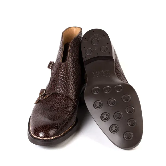 Boot "Double Buckle" Made Of Dark Brown Bison Leather - Hand-Polished