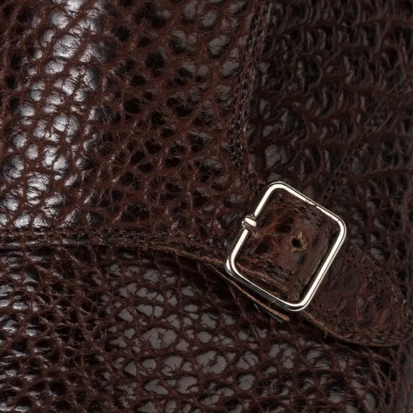 Boot "Double Buckle" Made Of Dark Brown Bison Leather - Hand-Polished