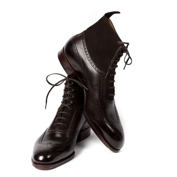 Boot "Fullbrogue-Oxford" Made Of Dark Brown Calfskin With Suede Shaft