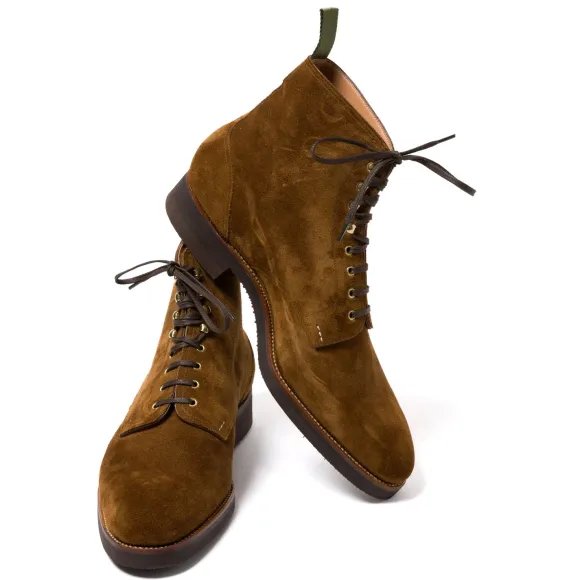 Boot "Full-Derby" Made Of Tobacco Brown Suede Leather - Pure Handwork