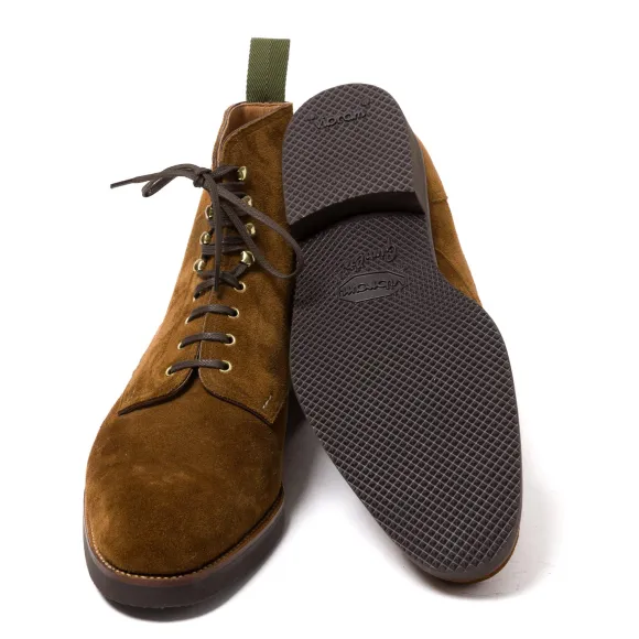 Boot "Full-Derby" Made Of Tobacco Brown Suede Leather - Pure Handwork