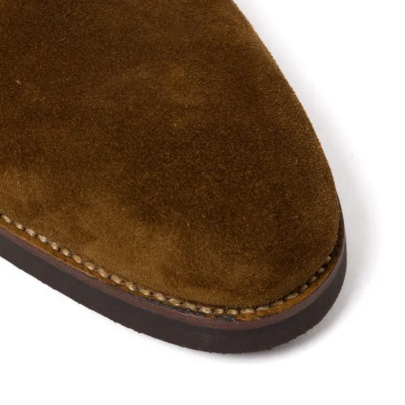 Boot "Full-Derby" Made Of Tobacco Brown Suede Leather - Pure Handwork