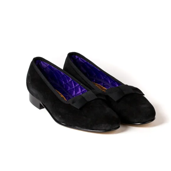 Bowhill & Elliot X Mj: Black Shoes "Opera Pump" Made Of Suede With Lea