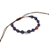 Bracelet "Brown Love" With Colored Stones And Button In Sterling Silve