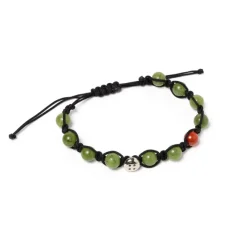 Bracelet "Green Love" With Green Stones And Button In Sterling Silver