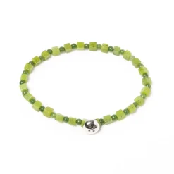 Bracelet "Jade" With Green Stones And Button In Sterling Silver - Hand