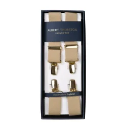 Brown Elastic Pants Straps "X Back Gold" With Clips