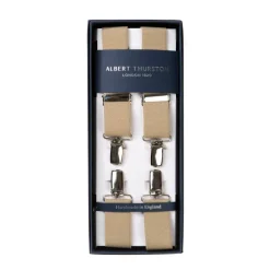 Brown Elastic Pants Straps "X Back Nickel" With Clips