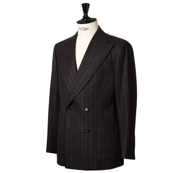 Brown Suit "Chalk Stripe" Made Of English Wool - Fox Heritage Flannel
