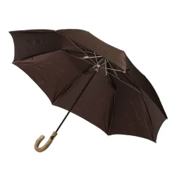 Brown Telescopic Umbrella With Wooden Handle