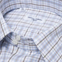 Carlo Riva Fine Cotton Twill Checked Shirt "Assegno Nobile" - Collo Ma