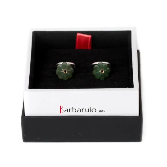 Cufflinks "Jade Flower Diamond" Made Of Sterling Silver - Purely Handc