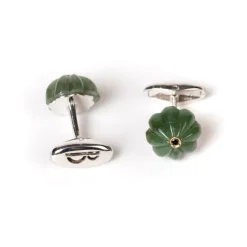 Cufflinks "Jade Flower Diamond" Made Of Sterling Silver - Purely Handc