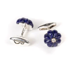 Cufflinks "Lapislazuli Flower Diamond" Made Of Sterling Silver - Purel