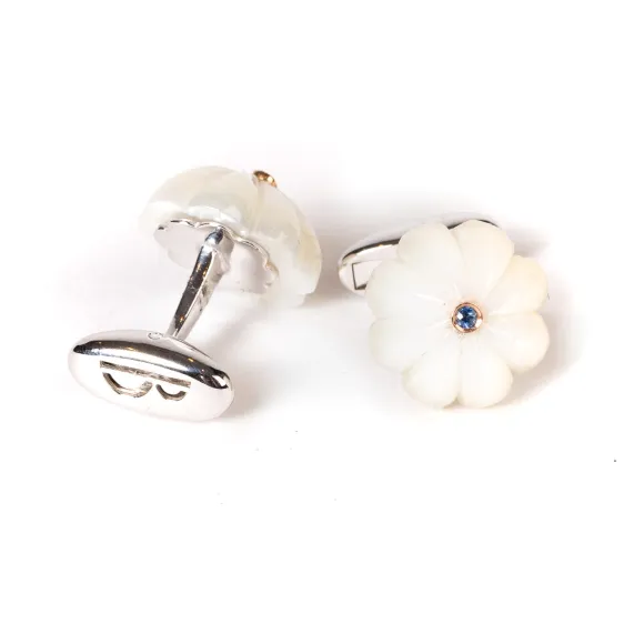 Cufflinks "Mother Of Pearl With Sapphires" Made Of Sterling Silver - P
