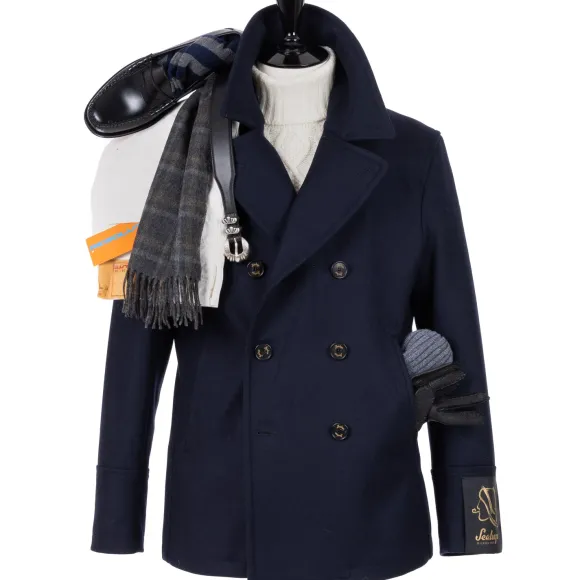 Dark Blue Caban Jacket "Amalfi" Made Of Water Repellent Wool