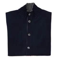 Dark Blue Cardigan "Bicolor Bomber Rib" With Stand-Up Collar Made Of P