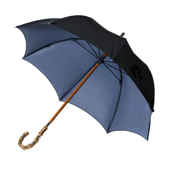 Dark Blue Dotted Umbrella "Traveller" With Bamboo Handle