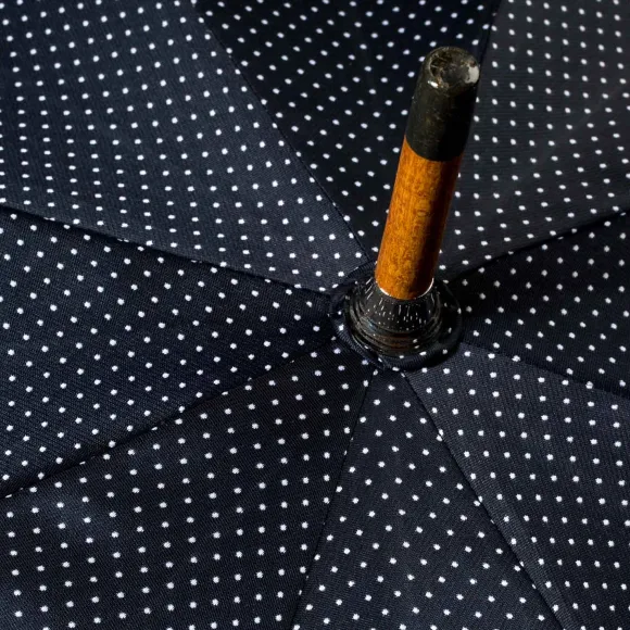 Dark Blue Dotted Umbrella "Traveller" With Bamboo Handle