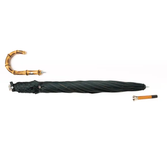 Dark Blue Dotted Umbrella "Traveller" With Bamboo Handle