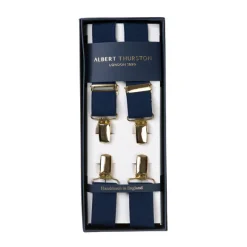Dark Blue Elastic Pants Straps "X Back Gold" With Clips