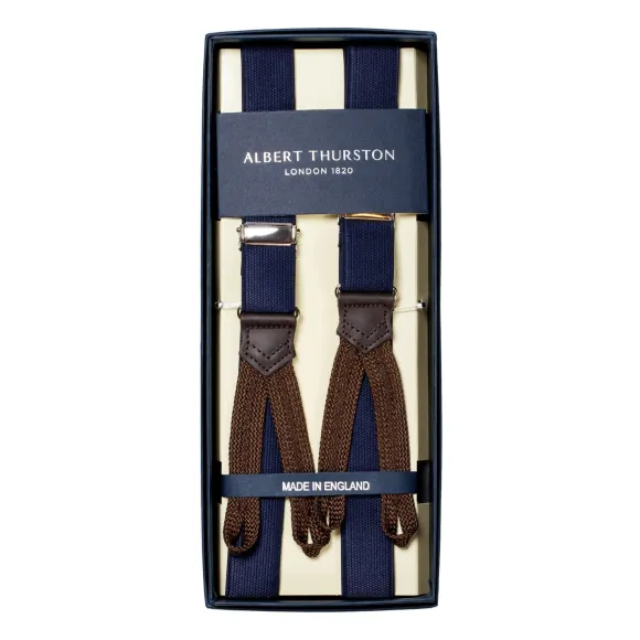 Dark Blue Elastic Suspenders To Button