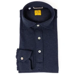 Dark Blue Polo Shirt "Jfk" Made Of Cotton And Cashmere - Purely Handcr