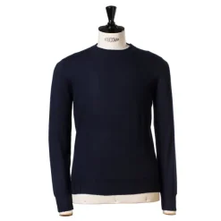 Dark Blue Pullover "Round Rib" Made Of Pure Duvet Cashmere