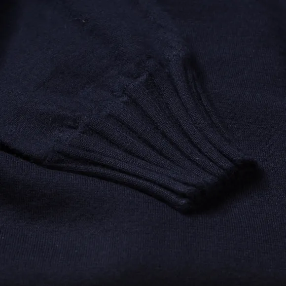 Dark Blue Pullover "Round Rib" Made Of Pure Duvet Cashmere