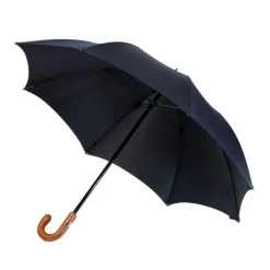 Dark Blue Sporty Umbrella With Hand-Sewn Leather Handle