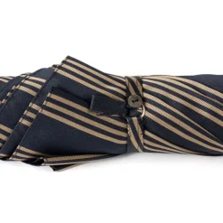 Dark Blue Striped Umbrella With Handle Made Of Walnut