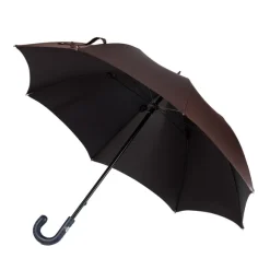 Dark Brown Sporty Umbrella With Hand-Sewn Leather Handle