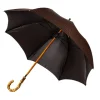 Dark Brown Striped Umbrella "Traveler" With Bamboo Handle