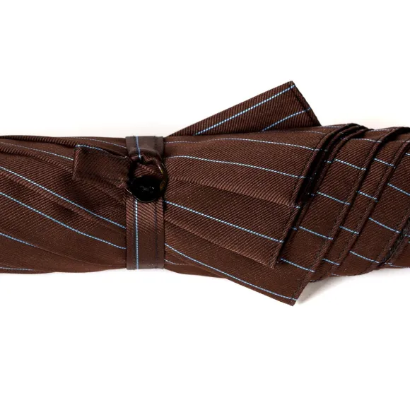 Dark Brown Striped Umbrella "Traveler" With Bamboo Handle