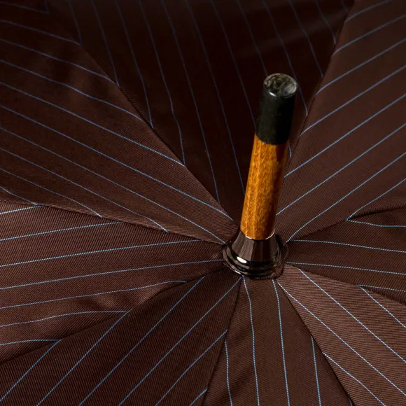 Dark Brown Striped Umbrella "Traveler" With Bamboo Handle