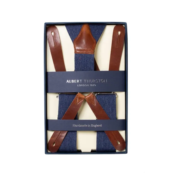 Denim-Blue Suspenders "Gangs Of New York" To Button