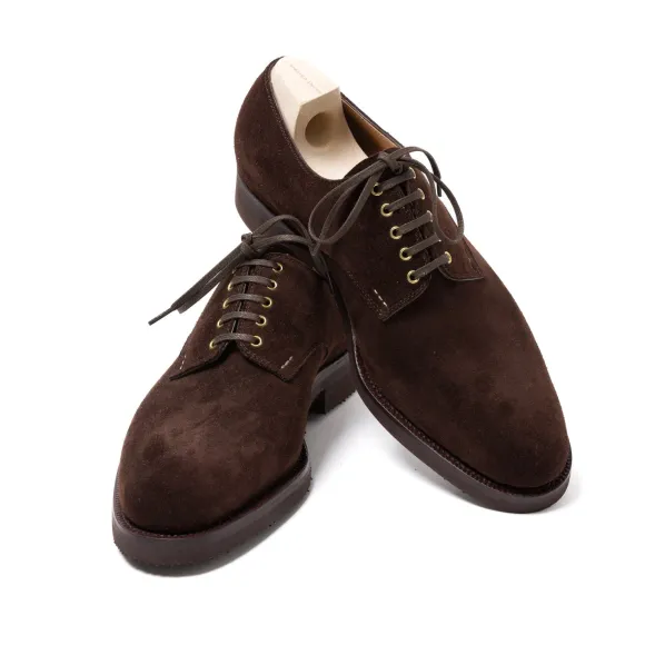 Derby "Blucher" Made Of Dark Brown Suede Leather - Pure Handwork