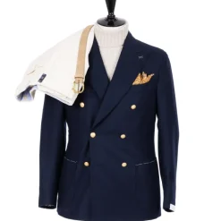 Double Breasted Jacket "Blazer Dorato" In Wool And Cashmere - Handmade