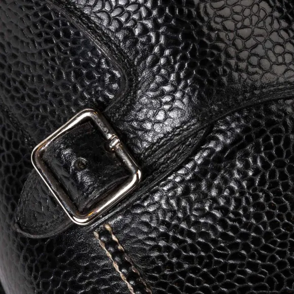Double Monk "Apron" Made Of Black Scotch Brain Calfskin - Hand-Polished